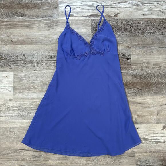 Gilligan & O'Malley Periwinkle Slip Dress Lingerie Lace Trim Size Large - Picture 1 of 7